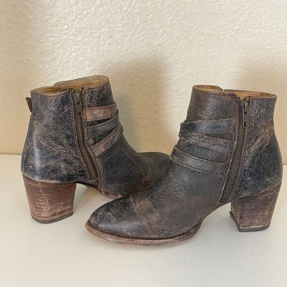 Bed Stu boots Begin Black Lux Leather Ankle booties Distressed size 7.5 - Picture 15 of 16